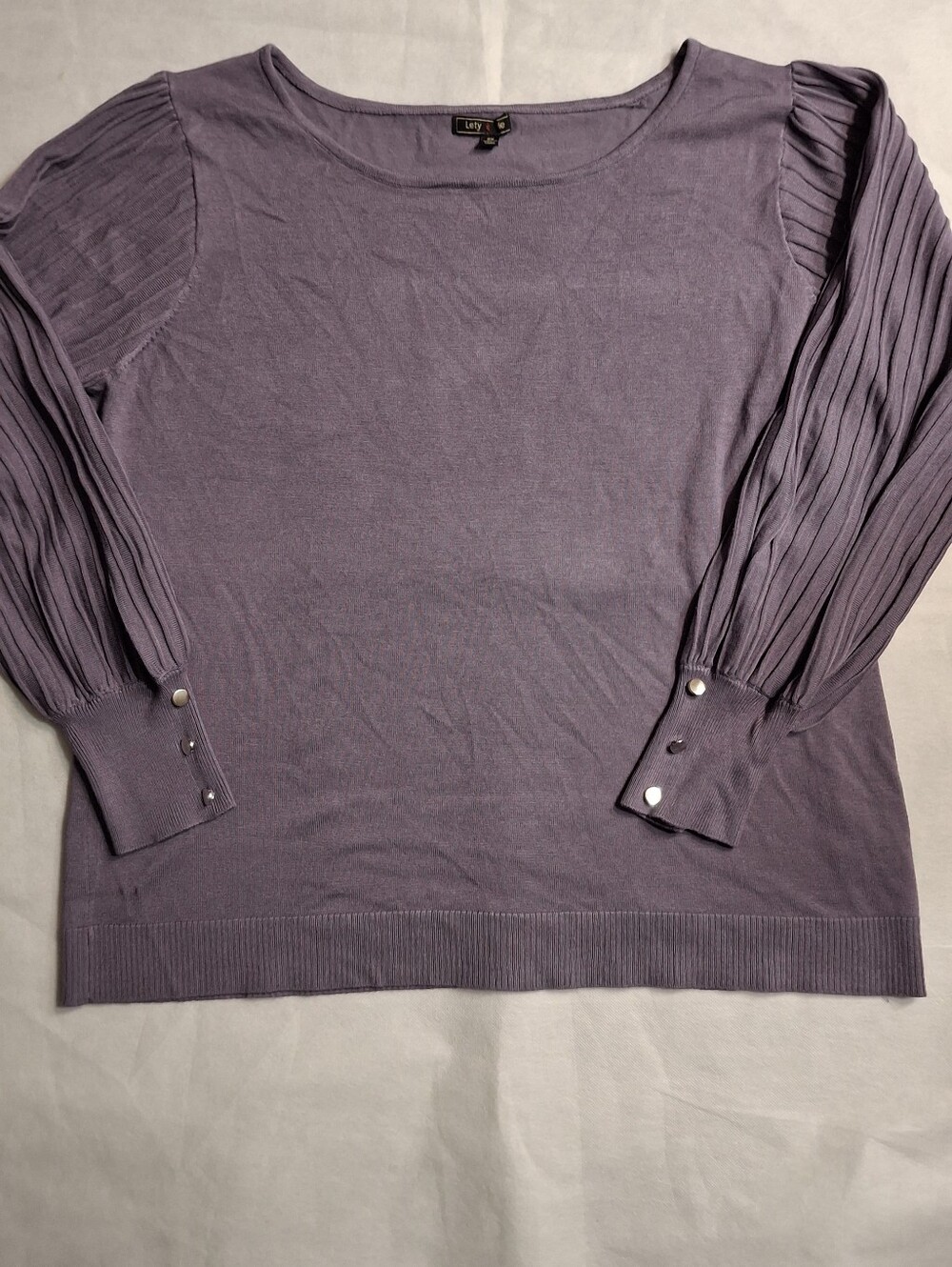 Lety & Me Purple Knit Sweater 2X Pleated Balloon Sleeves Button Cuffs